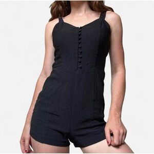 J.O.A. black textured shorts romper with buttons